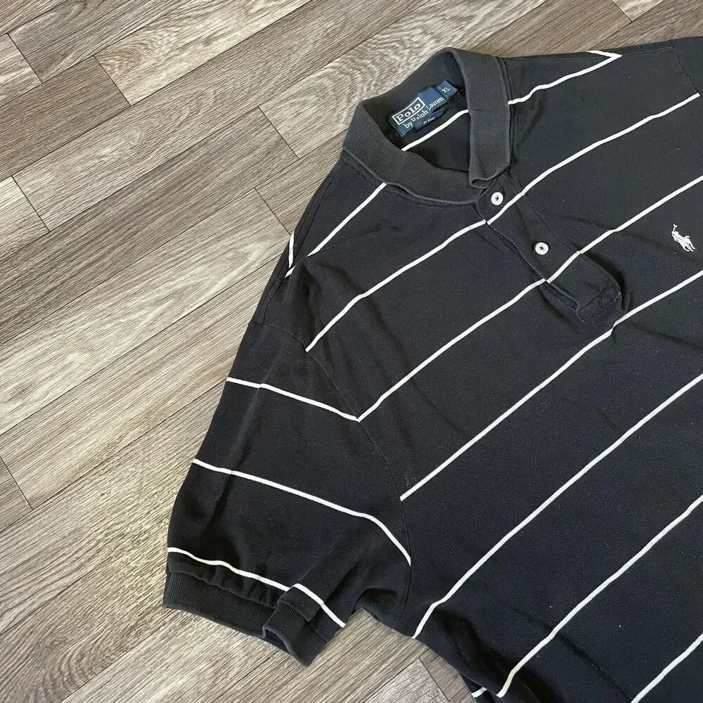 Polo Ralph Lauren Short Sleeve Polo Shirt Men’s XL Black White Striped Pony Logo